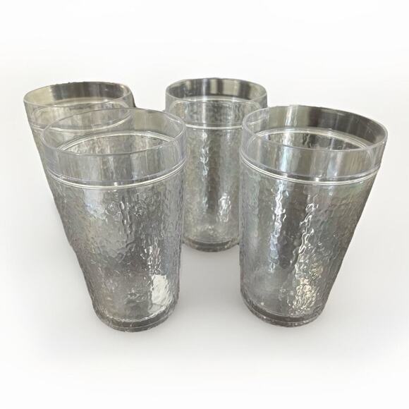 (4) 16 oz Double Wall Hammered Tumbler ThermoServ Cup Clear Acrylic Wide Mouth - Picture 1 of 4